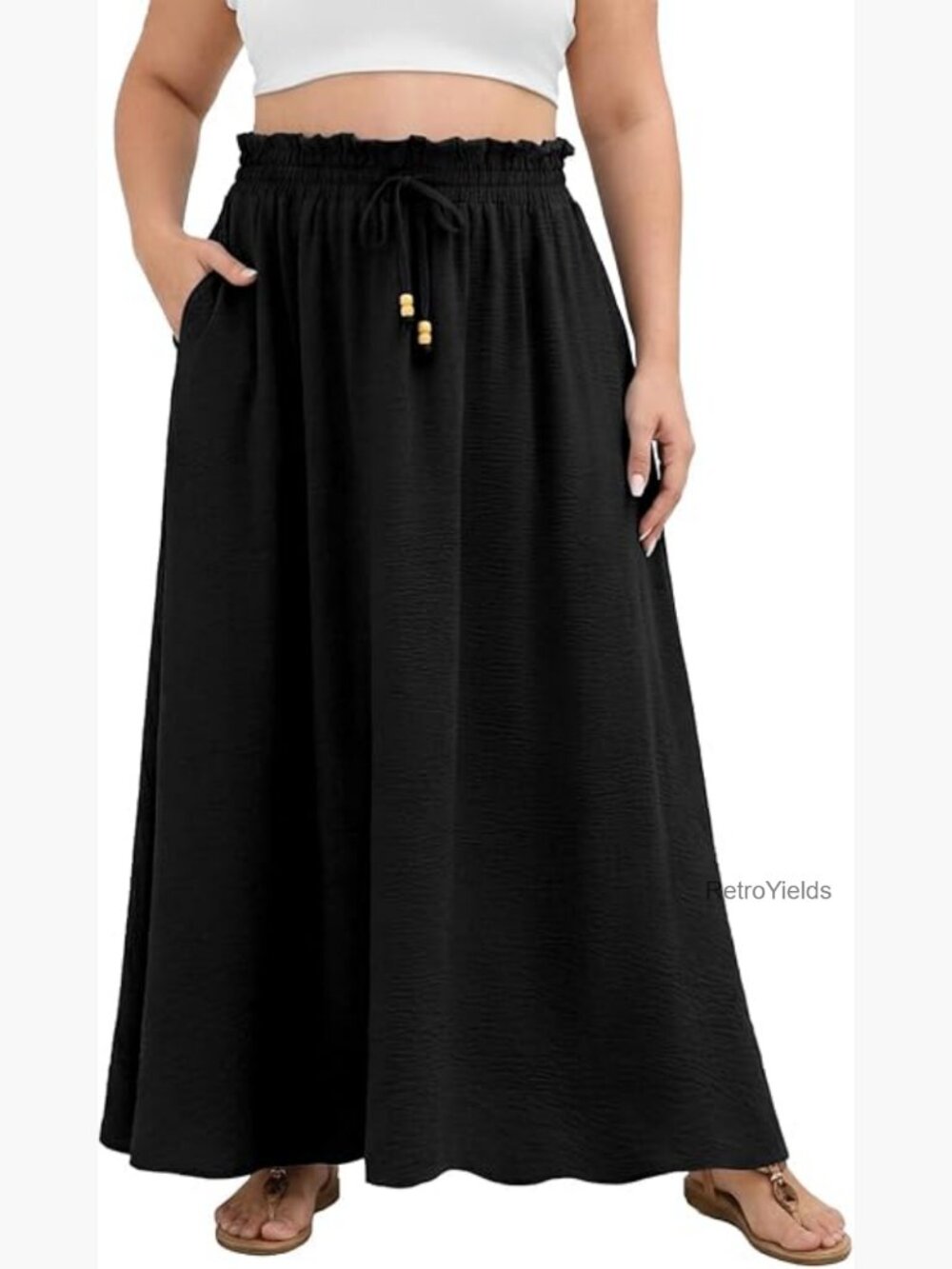 Plus Size Maxi Skirt Summer Beach A-Line Swing Pleated Elastic Waist Long Skirt